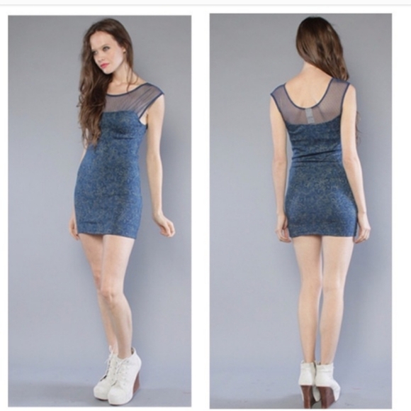 Free People Dresses & Skirts - Free People Starlight Bodycon Mesh Mini Teal Gold Dress Size XS